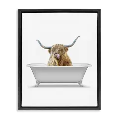 Stupell Industries Traditional Longhorn in Bath Floater Framed Canvas Wall Art Design by Annalisa Latella