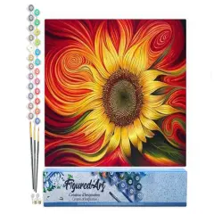 Figured'Art Paint by Numbers Kit for Adults Red Sunflower 16"x20" - Craft Art Painting DIY Kit Rolled Canvas without frame