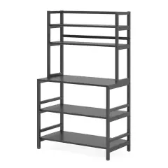 Black Metal and Wood Bakers Rack with 5 Shelves, Large Countertop and Adjustable Levelers