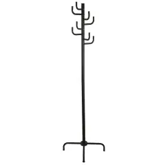 Black Metal Coat Rack Hall Tree with 8 Hooks and Stable Marble Base