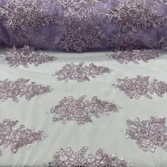 1 Yard Lilac Sequin Lace Fabric 51" Wide 100% Polyester Embroidered Mesh with Scalloped Edges for Bridal & Evening Wear