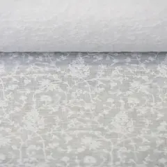 1 Yard White Dense Flower Embroidered Linen Elegant Craft Fabric 54" Width Floral and Snow Whit