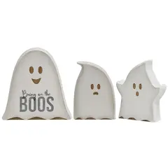 White Wood Ghost Sitters Set of 3 with Distressed Finish, Freestanding Halloween Decor