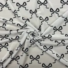1 Yard Bow Print Stretch Velvet Fabric for Costumes Leggings Dancewear Activewear White