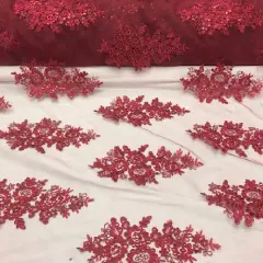 1 Yard Burgundy Sequin Lace Fabric 51&Prime; Wide 100% Polyester Embroidered Mesh for Evening Gowns & Decor