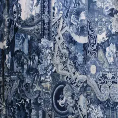 1 Yard Blue Renaissance Print Stretch Velvet Fabric for Dancewear Leggings Costumes Streetwear (36" x 60") Inches Wide