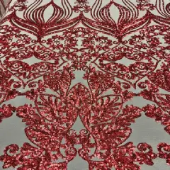 1 Yard Nude Red Damask Lace Fabric Iridescent Mesh Embroidery Bridal & Evening Wear 48&ndash;50" Wide