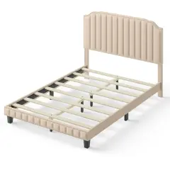 Metal Heavy Duty Upholstered Bed Frame with Rivet Headboard and Sturdy Support