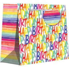 Pack/6: Rainbow Birthday Gift Bag - 17-1/2 x 7 x 14"