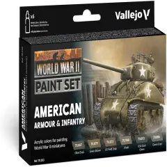 WWII American Armour & Infantry Model Color Paint Set( 6 bottles x 18 ml.0.6 fl.oz)
