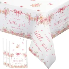 3 Pcs Pink Bow Baby Shower Table Cloth