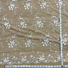 1 Yard Corded Bridal Lace Fabric Embroidered Elegant Net Mesh Wedding Dress 54" Width White with Silver