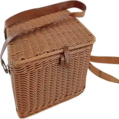 Wicker Picnic Basket for Picnics, Parties and BBQs, Hand Woven Polypropylene Fibers That Will Last with Leather Straps