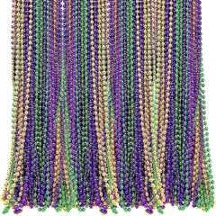 72 Bulk Mardi Gras Beads Necklaces - Purple, Green, Gold, 33 Inches Long, 7mm Thick, Party Favors, Costume Accessories by 4E's Novelty