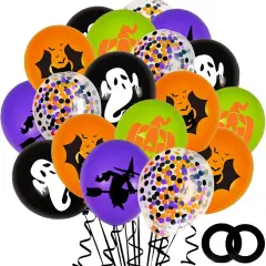 62PCS Halloween Party Balloons Decorations - 12 Inch (Black Orange Purple Green)