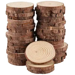 ZEONHEI 30 Pcs 3.5-4 Inches Natural Wood Slices, Unfinished Wood Slices Bulk for Crafts Wood Kit Circles Crafts Tree Slice with Bark for DIY Crafts Christmas Ornaments Coasters (Without Hole)