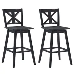 Costway Set of 2 Bar Stools Swivel Pub Height Chairs w/ Rubber Wood Legs White\Black