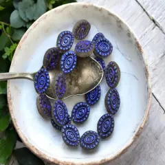 *10* 14x11mm Metallic Blue Iris Washed Matte Black Diamond Mystic Eye Beads