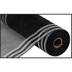 10.25" Border Stripe Faux Jute Mesh Ribbon: Black/White (10 Yards)