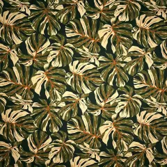 1 Yard All over Multicolor Monstera Leaves Fabric, 100% Cotton Barkcloth, 45" Wide Pine Green
