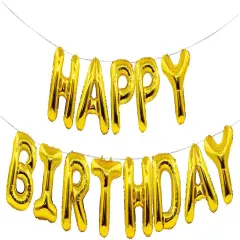Gold Happy Birthday Balloons Banner 16 Inch