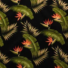 1 Yard Black Birds of Paradise Palm Banana Leaf Cotton Fabric Upholstery 56-58 inches Wide
