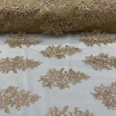 1 Yard Dusty Gold Sequin Lace Fabric 51&Prime; Wide Embroidered Floral Mesh for Gowns, Dresses & Decor