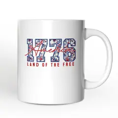 Retro America 1776 Floral Mug, Land of the Free Patriotic Gift