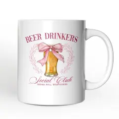 Beer Drinkers Social Club Mug, Coquette Pink Bow Gift for Girly Summer Bachelorette Vibes