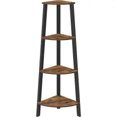 4-Tier Open Corner Stand with Vintage Wood Shelves Decorative Storage for Home or Office