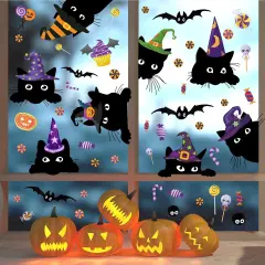Halloween Window Cling Stickers Funny Cat Decals Double-Sided