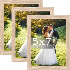 5x7 Picture Frame Woodgrain Set of 3, Real Glass