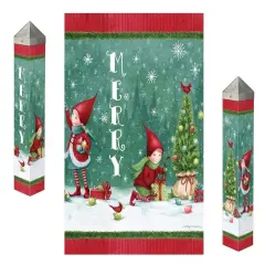 Christmas Elves Art Pole 20 Inches Tall Merry
