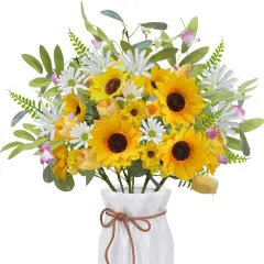 Summer Wildflower Picks &ndash; 8 Pcs Sunflower, Tulip & Daisy Artificial Flowers, 20.5" Yellow & White Silk Flowers for Home & Table Decor