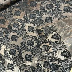 1 Yard Ornate Damask Flocking Taffeta Fabric for Distinctive Decor 58" Width Brown/Black