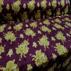 1 Yard Merlot Solar Gold Crushed Velvet Floral Stretch Fabric for Costumes Drapes Apparel 60 Inch Width