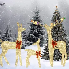 Seasonal Lighted Reindeer Family with Shimmering Iridescent Finish 52"+46"+29"
