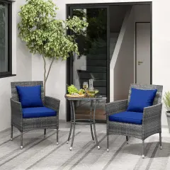 Costway 3 PCS Patio Furniture Set with Cushioned Patio Chairs & Tempered Glass Coffee Table Grey/Navy/White/Black