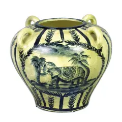 10 Inch Tall Hand Painted Ceramic Elephant Vase Blue