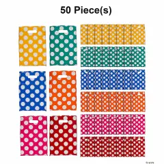 Medium Polka Dot Plastic Treat Bags 8 1/2" x 12" Bulk 50 Pc
