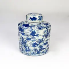 AA Importing 8.5" Jar, Koi Pond Design Blue