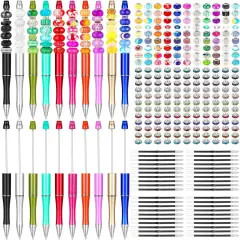 300 Pcs Beadable Pen Set - 20 Pens, 40 Refills, 240 Retro Color Rhinestone Beads for DIY Projects