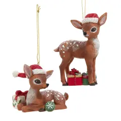 3.75" Deer With Christmas Presents Ornaments, 2 Assorted