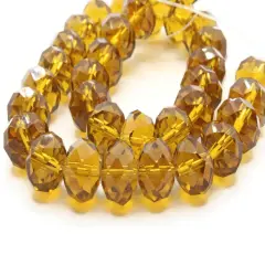 34 12mm Clear Brown Faceted Rondelle Glass Beads