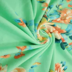 Elegant Floral Bloom Brushed DTY Knit Fabric Lightweight Stretch 58/60" Wide MINT