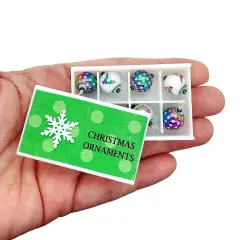 Mini Ornaments with Storage Box, 8 pc, Pretty Rainbow Patterned Baubles for Dollhouse, Adorabilities