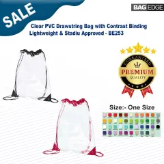 BAGedge&reg; Clear PVC Drawstring Bag with Contrast Binding Lightweight & Stadiu Approved
