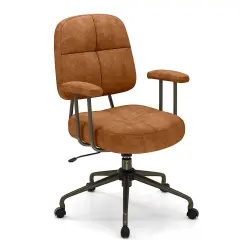 Height Adjustable Upholstered Office Chair with Cushioned Back and 5-Rolling Casters