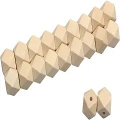 Geometric Wooden Beads, 16mm Smooth Loose Beads Unfinished Spacer Beading Supplies for Handmade Crafts, 50pcs (3mm Hole)