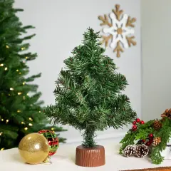 Northlight Mini Canadian Pine Artificial Christmas Tree with Faux Wood Base - 12" - Unlit Green